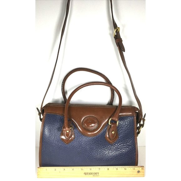 Dooney & Bourke Vtg Blue Leather Brown Trim Satchel Shoulder Bag – Made In USA - Picture 6 of 12